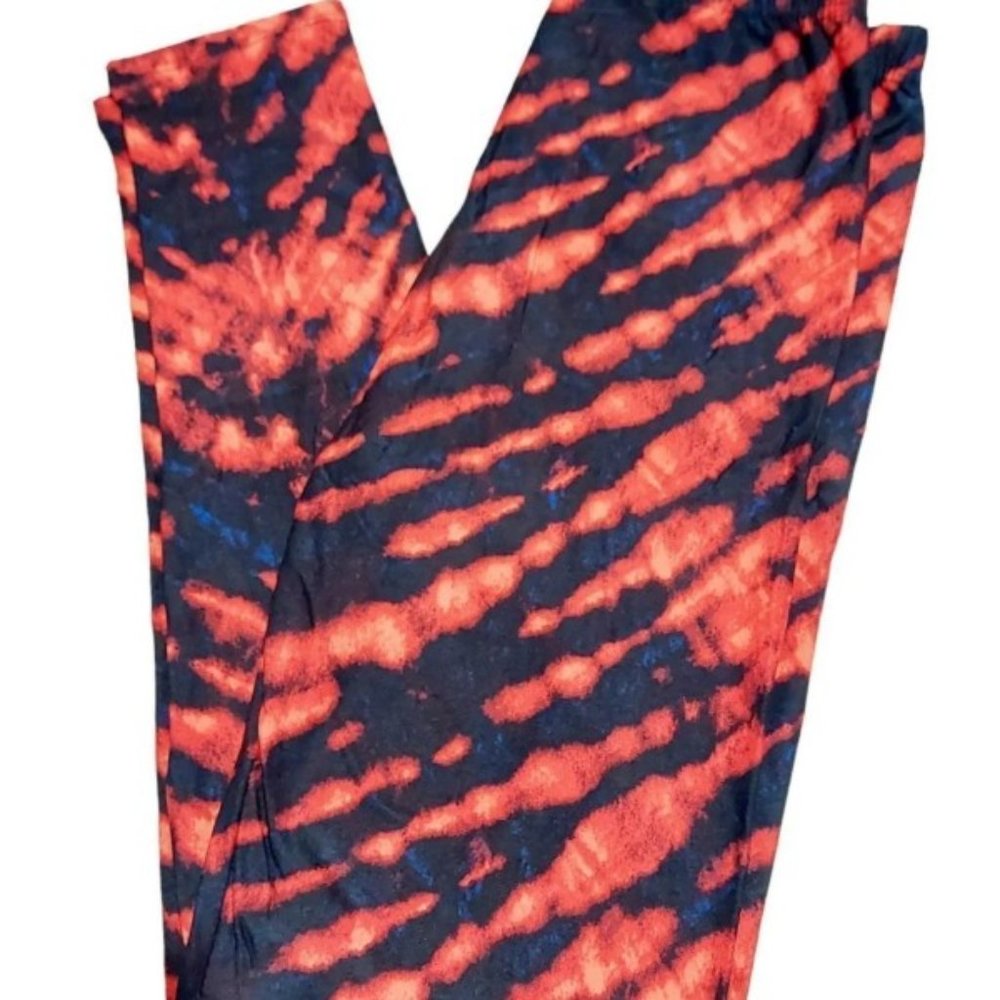 Women's Black & Red Orange Tie Dye Leggings~One Size~0-10
